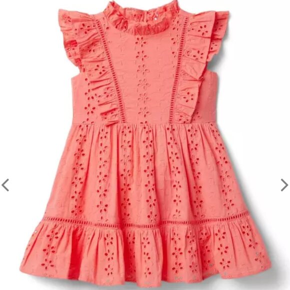 🧡3/15 Janie and Jack Eyelet Ruffle Coral Cotton Dress Girls 5 - Picture 1 of 12